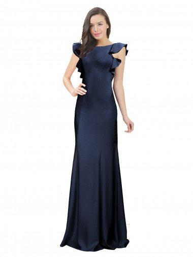 Sleeveless Crepe Bridesmaid Dress / Prom Dress with Cascading Ruffle and Keyhole Back Bristol