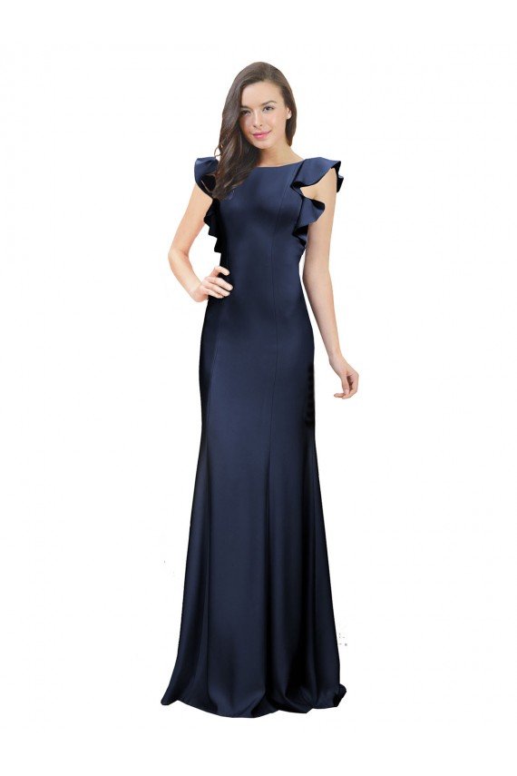 Sleeveless Crepe Bridesmaid Dress / Prom Dress with Cascading Ruffle and Keyhole Back Bristol