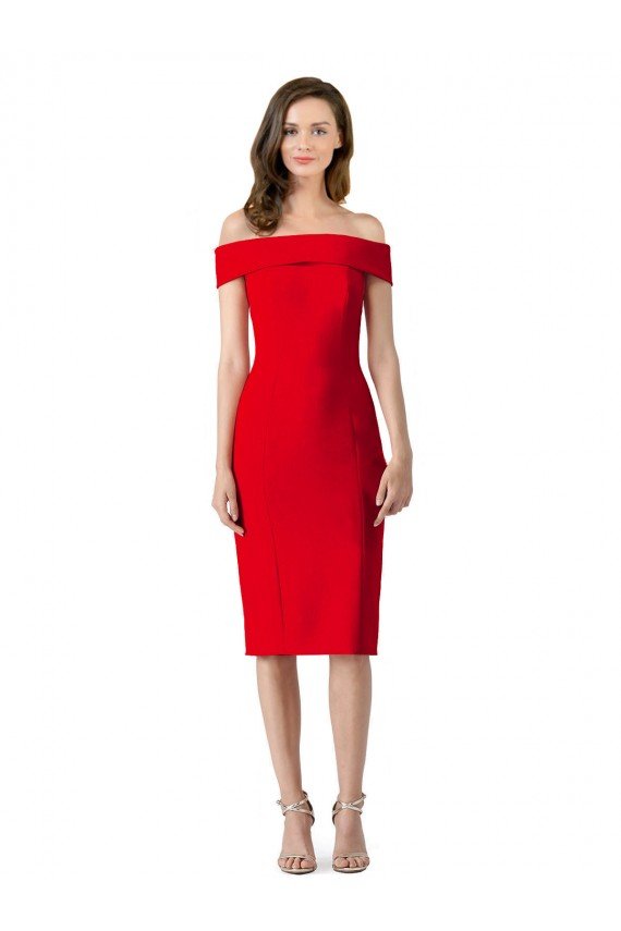 Off the Shoulder Square Neck Cocktail Length Bridesmaid Dress / Prom Homecoming Dress Bristol