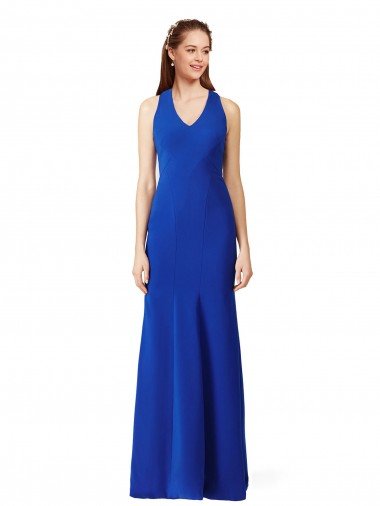 Halter V-Neck Long A-Line Formal Crepe Bridesmaid Dress / Prom Dress Bristol