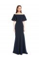 Off the Shoulder Formal Crepe Bridesmaid Dress / Prom Dress with Short Ruffle Sleeves. Bristol