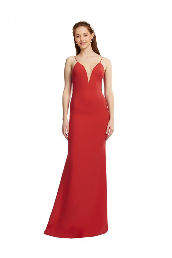Mermaid Plunging V-Neck Formal Crepe Bridesmaid Dress / Prom Dress with Wide Open Back Bristol