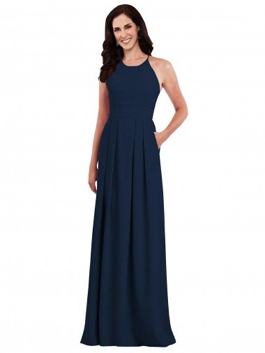 Criss Cross Back Crepe Halter Bridesmaid Dress with Pockets Bristol