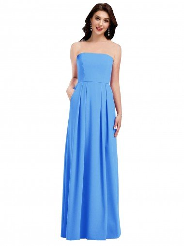 Strapless Pleated Skirt Crepe Bridesmaid Dress / Prom Dress with Pockets Bristol