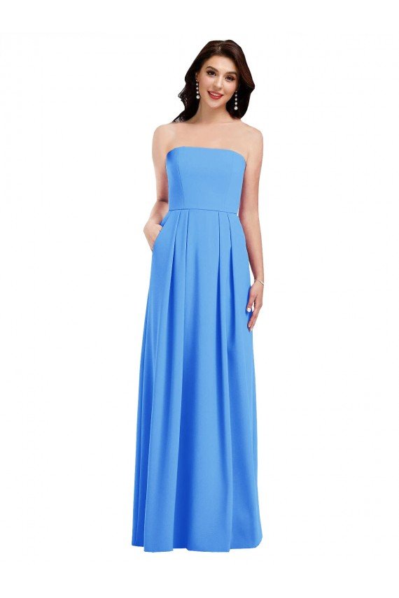 Strapless Pleated Skirt Crepe Bridesmaid Dress / Prom Dress with Pockets Bristol