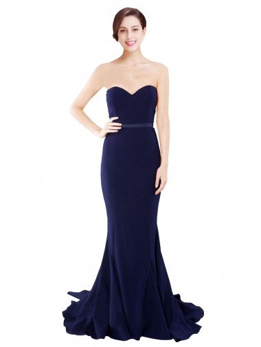 Strapless Sweetheart Neckline Crepe Bridesmaid Dress / Prom Dress with Satin Waistband Bristol