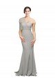 Long Sweep Train Sweetheart Formal Crepe Bridesmaid Dress / Prom Dress with Tulle One Shoulder Bristol