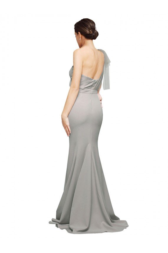 Long Sweep Train Sweetheart Formal Crepe Bridesmaid Dress / Prom Dress with Tulle One Shoulder Bristol