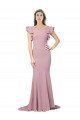 Flutter Sleeves Low V-Back High Round Neck Formal Crepe Bridesmaid Dress / Prom Dress Bristol