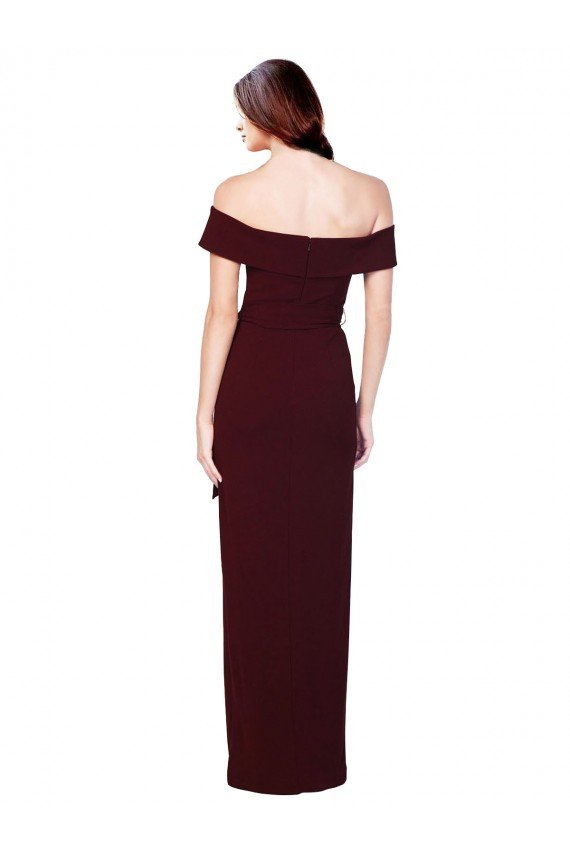 Off the Shoulder Long Formal Crepe Bridesmaid Dress / Prom Dress with Waist Tie Bristol
