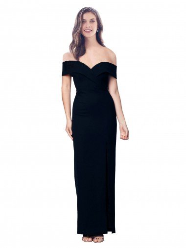 Off the Shoulder Long Full Length Formal Crepe Bridesmaid Dress / Prom Dress with Side Split Bristol