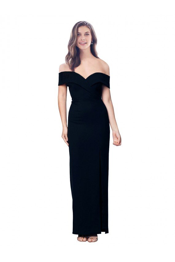 Off the Shoulder Long Full Length Formal Crepe Bridesmaid Dress / Prom Dress with Side Split Bristol