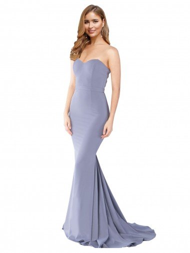 Long Strapless Sweetheart Sweep Train Formal Crepe Bridesmaid Dress / Prom Dress with Low Back Bristol