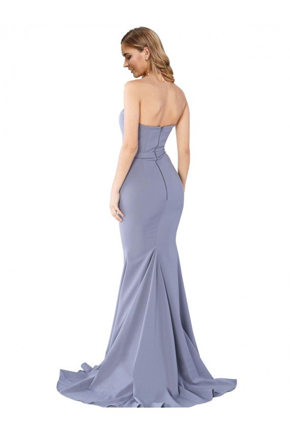 Long Strapless Sweetheart Sweep Train Formal Crepe Bridesmaid Dress / Prom Dress with Low Back Bristol