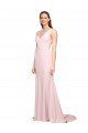 Deep V-Neckline and Back Long Sweep Train Crepe Bridesmaid Dress / Prom Dress with Shoulder Straps Bristol