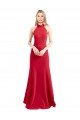 Sleek Fit and Flare High Neck Halter Stretch Formal Crepe Bridesmaid Dress / Prom Dress with Open Back Bristol