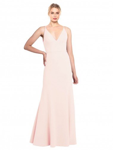 Slim A-Line V-Neck Long Stretch Formal Crepe Bridesmaid Dress / Prom Dress with V-Back Bristol