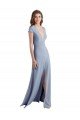 Plunging V-Neck Cap Sleeves Stretch Crepe Bridesmaid Dress / Prom Dress with Front Slit Bristol