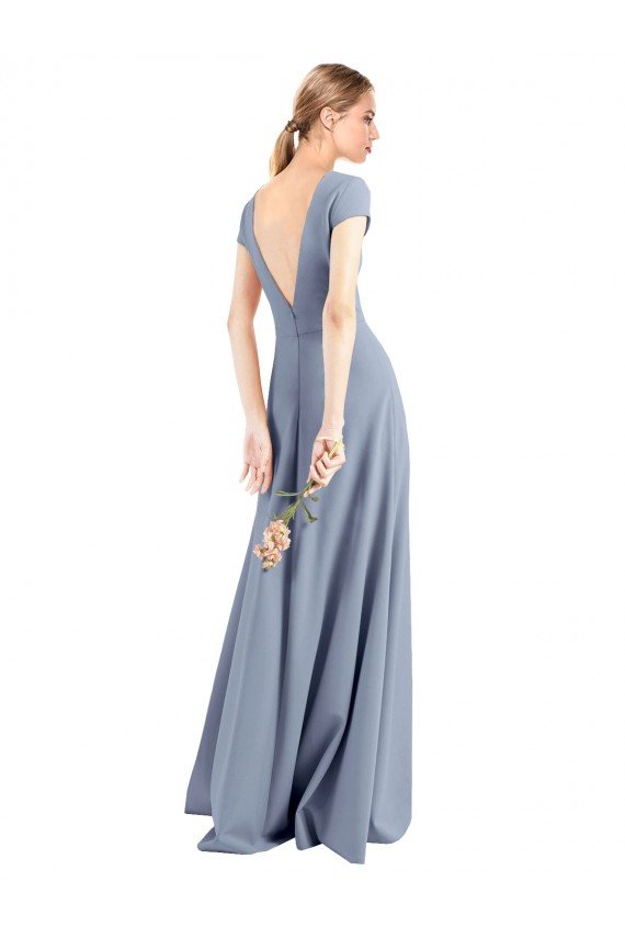 Plunging V-Neck Cap Sleeves Stretch Crepe Bridesmaid Dress / Prom Dress with Front Slit Bristol