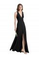 Sleek Halter V-Neck Long A-Line Stretch Formal Crepe Bridesmaid Dress / Prom Dress with Front Slit Bristol