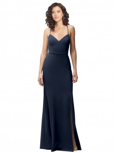 Sweetheart Fit and Flare Stretch Formal Crepe Bridesmaid Dress / Prom Dress with Side Slit and Strappy Back Bristol