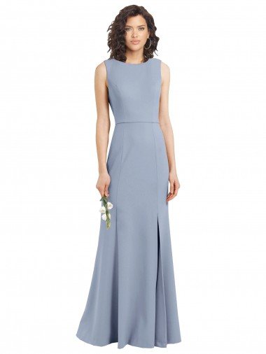 Boat Neckline and Sleek Fit and Flare Crepe Bridesmaid Dress with Keyhole Back Bristol