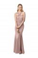 Long Floor Length High Neck Fit and Flare Stretch Crepe Bridesmaid Dress / Prom Dress with Side Slit Bristol