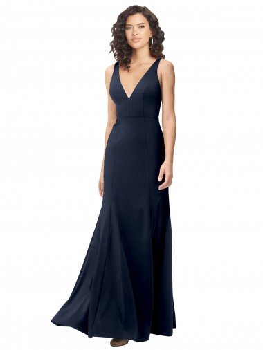 Classic V-Neck Long Stretch Formal Crepe Bridesmaid Dress / Prom Dress with V-Back Bristol