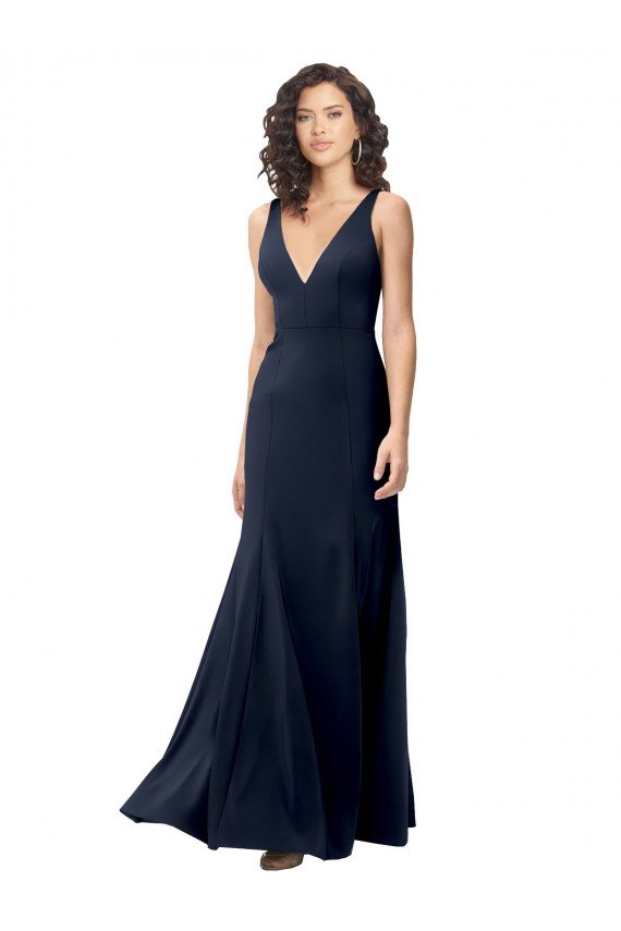 Classic V-Neck Long Stretch Formal Crepe Bridesmaid Dress / Prom Dress with V-Back Bristol