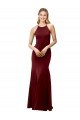 Fit and Flare Halter Neckline Stretch Formal Crepe Bridesmaid Dress / Prom Dress with Strappy Back Bristol