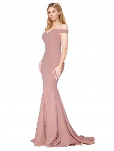 Off the Shoulder Sweetheart Long Sweep Train Formal Crepe Bridesmaid Dress / Prom Dress Bristol