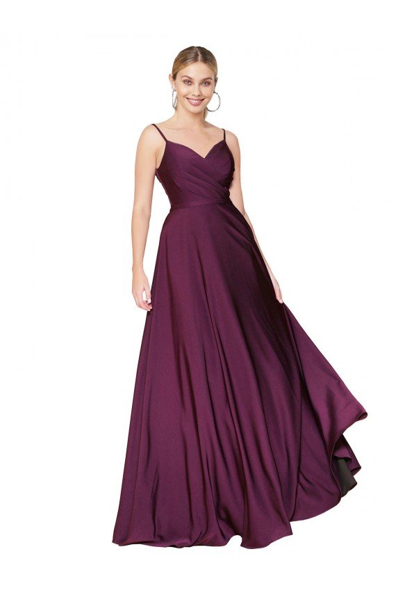 High Neck Spaghetti Straps Long V-Back Formal Crepe Bridesmaid Dress / Prom Dress Bristol