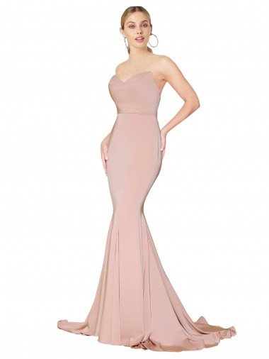 Sweep Train Sweetheart Long Mermaid Formal Crepe Bridesmaid Dress / Prom Dress Low Back Bristol