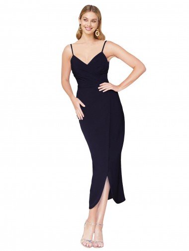 High Neck Spaghetti Straps Formal Crepe Short Cocktail Wrap Bridesmaid Dress / Prom Dress Bristol