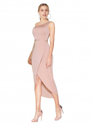 Knee Length One Shoulder Formal Crepe Short Wrap Bridesmaid Dress / Prom Dress Bristol