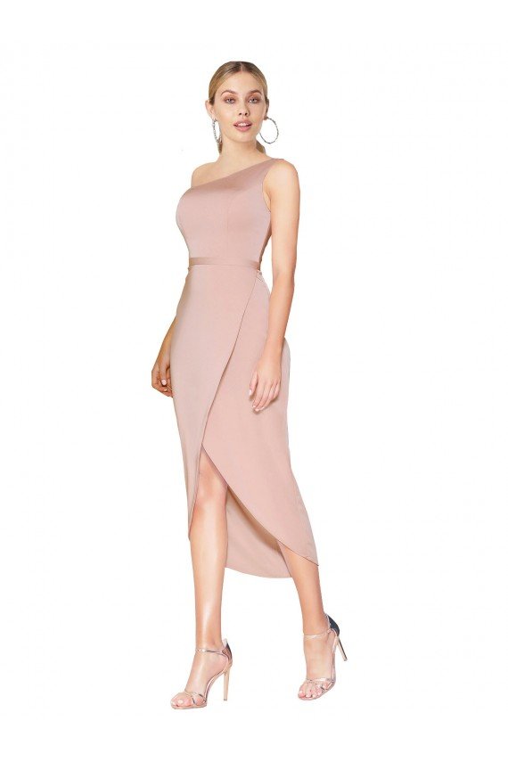 Knee Length One Shoulder Formal Crepe Short Wrap Bridesmaid Dress / Prom Dress Bristol