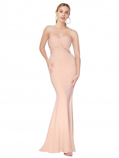 Sweetheart Shirred Neck Long Floor Length Formal Crepe Bridesmaid Dress / Prom Dress Bristol