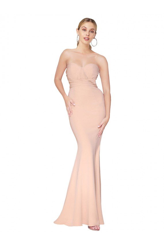 Sweetheart Shirred Neck Long Floor Length Formal Crepe Bridesmaid Dress / Prom Dress Bristol