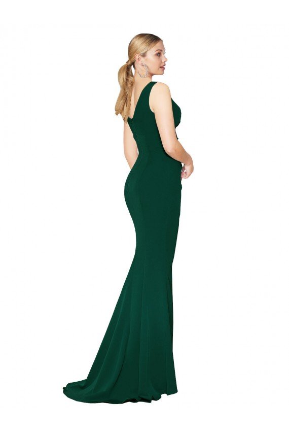 V-Neck Floor Length Long Formal Crepe Mermaid Bridesmaid Dress / Prom Dress Bristol