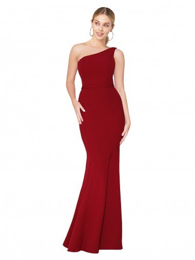 One Shoulder Long High Neck Sleeveless Mermaid Formal Crepe Bridesmaid Dress / Prom Dress Bristol