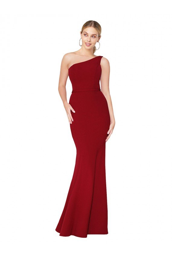 One Shoulder Long High Neck Sleeveless Mermaid Formal Crepe Bridesmaid Dress / Prom Dress Bristol