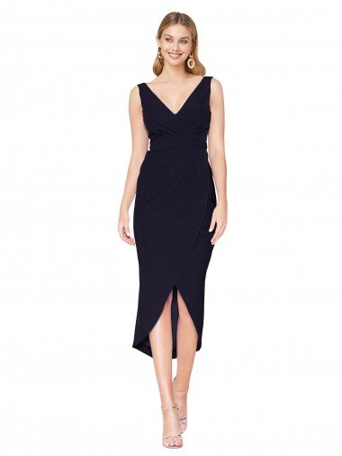 Knee Length V-Neck Formal Crepe Short Cocktail Wrap Bridesmaid Dress / Prom Dress Bristol
