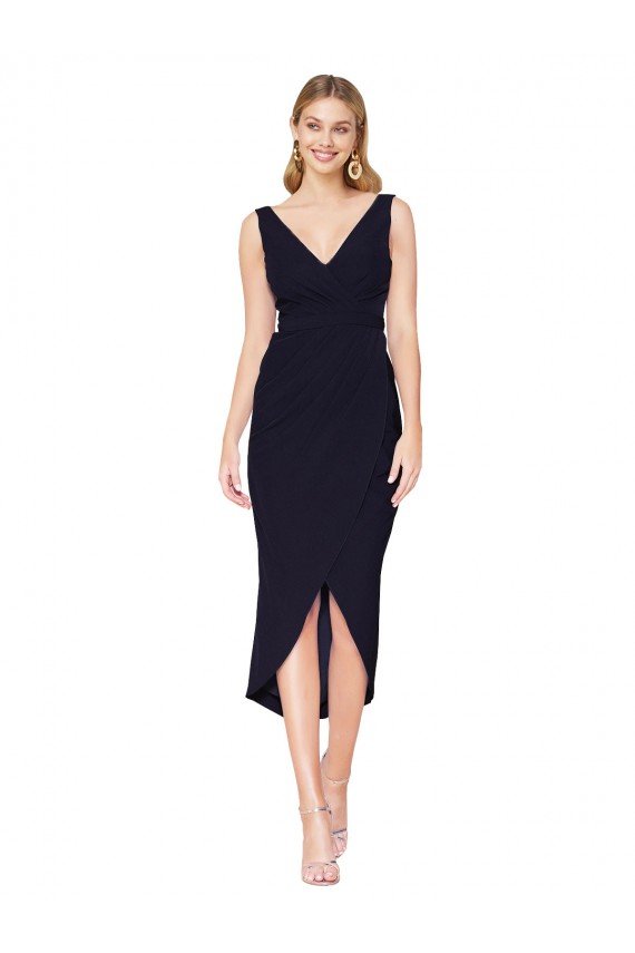 Knee Length V-Neck Formal Crepe Short Cocktail Wrap Bridesmaid Dress / Prom Dress Bristol