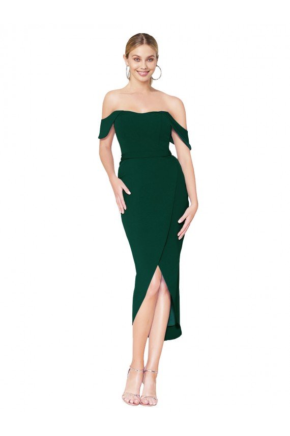 Off the Shoulder Knee Length Formal Crepe Short Cocktail Wrap Bridesmaid Dress / Prom Dress Bristol