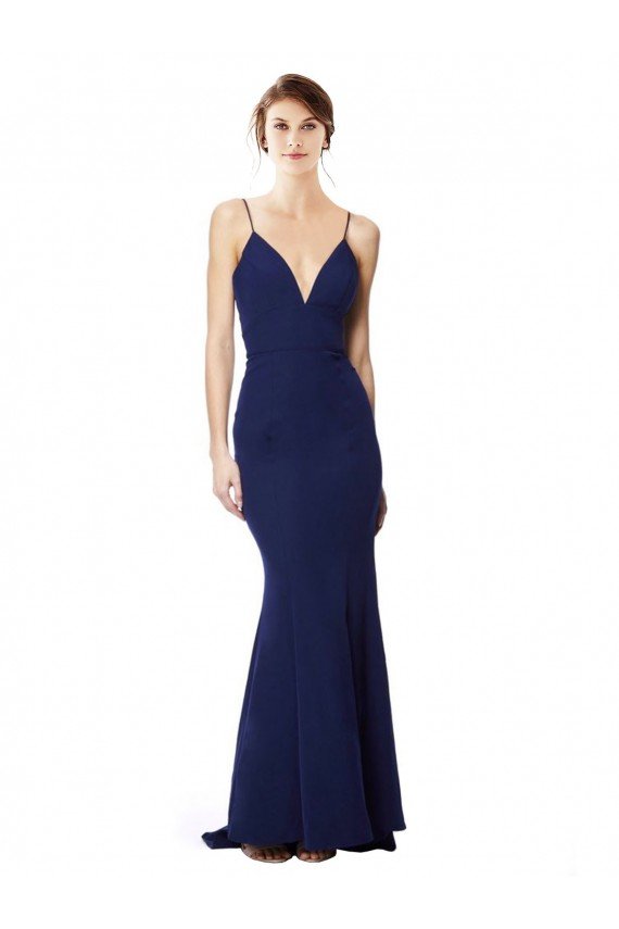 Deep V-Neck Spaghetti Straps Mermaid Formal Crepe Bridesmaid Dress / Prom Dress Bristol