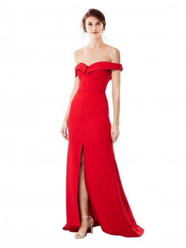 Off the Shoulder Chapel Train Formal Crepe Bridesmaid Dress / Prom Dress with Thigh-High slit Bristol