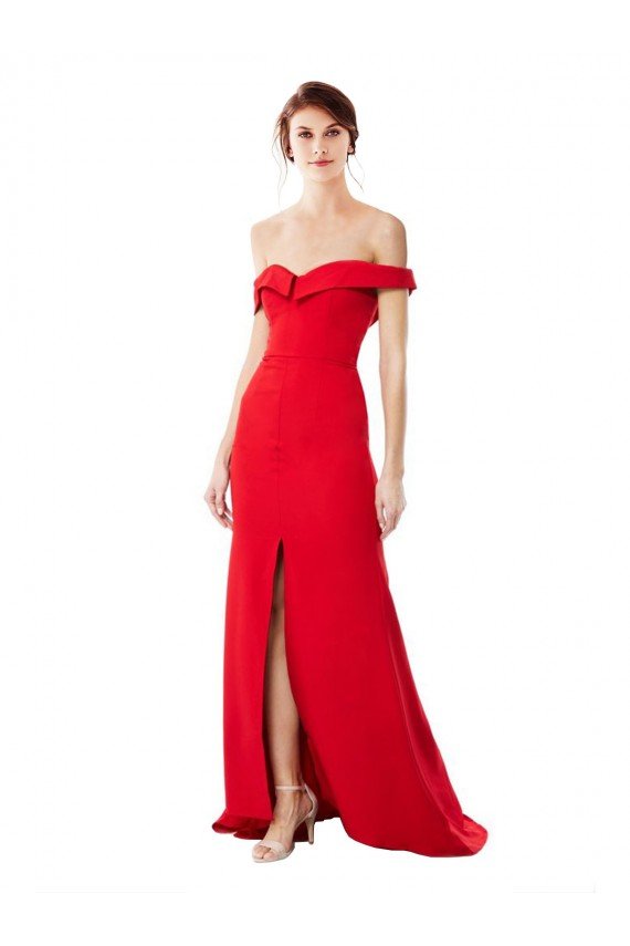 Off the Shoulder Chapel Train Formal Crepe Bridesmaid Dress / Prom Dress with Thigh-High slit Bristol