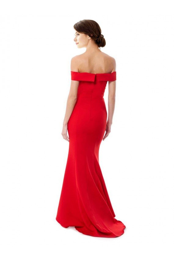 Off the Shoulder Sweetheart Maxi Formal Crepe Bridesmaid Dress / Prom Dress With Thigh Split and Train Bristol