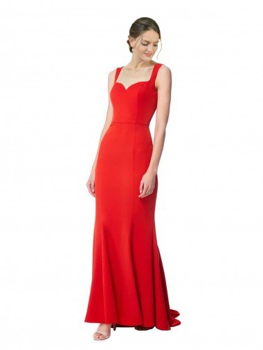 Long Chapel Train Fishtail Maxi Formal Crepe Bridesmaid Dress / Prom Dress with Sweetheart Neckline Bristol