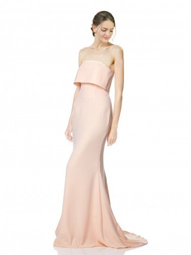 High Neck Strapless Long Formal Crepe Maxi Bridesmaid Dress / Prom Dress with Overlay Bristol
